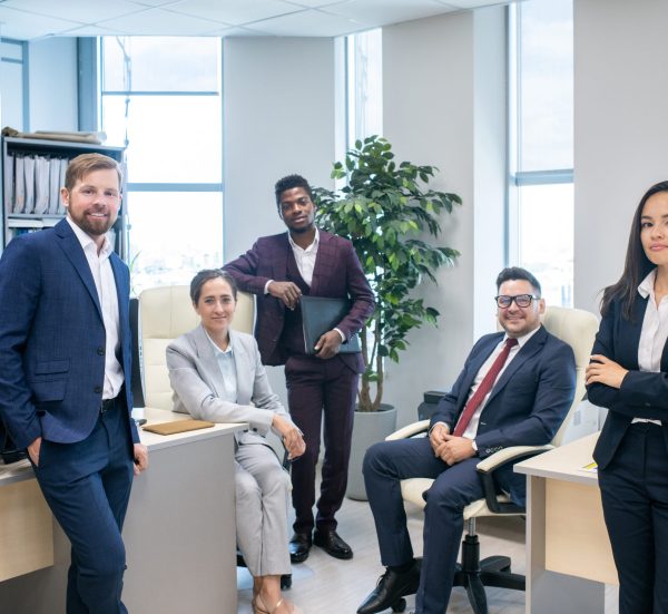 Large group of young successful intercultural office workers